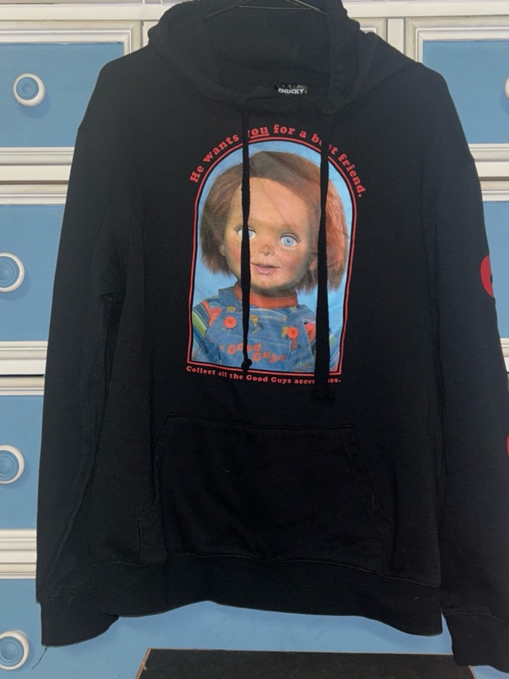 Black Chucky Graphic Pullover Hoodie - Horror Character Print